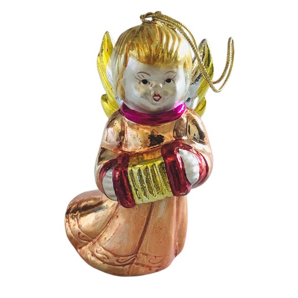 Autom Angel Gold Metallic Tone Porcelain Christmas Ornament China New Old Stock - Picture 1 of 7